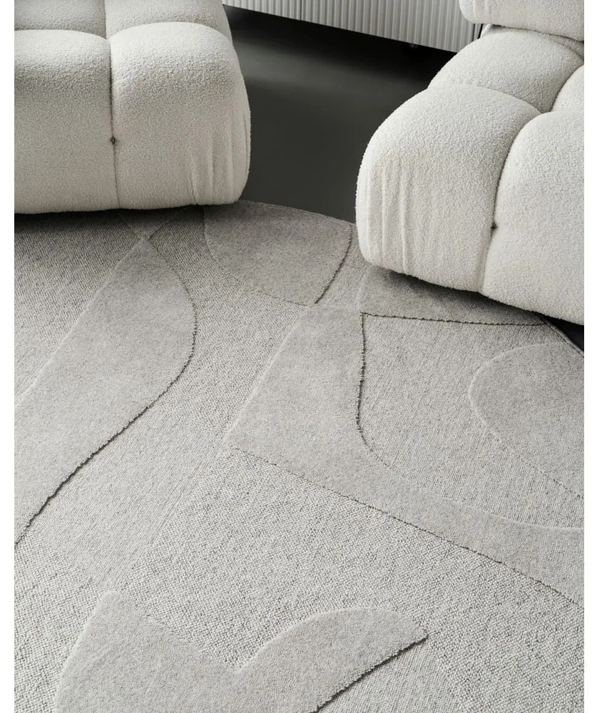 Világosszürke gyapjú kerek szőnyeg ø 200 cm Morphic Botanica – Agnella