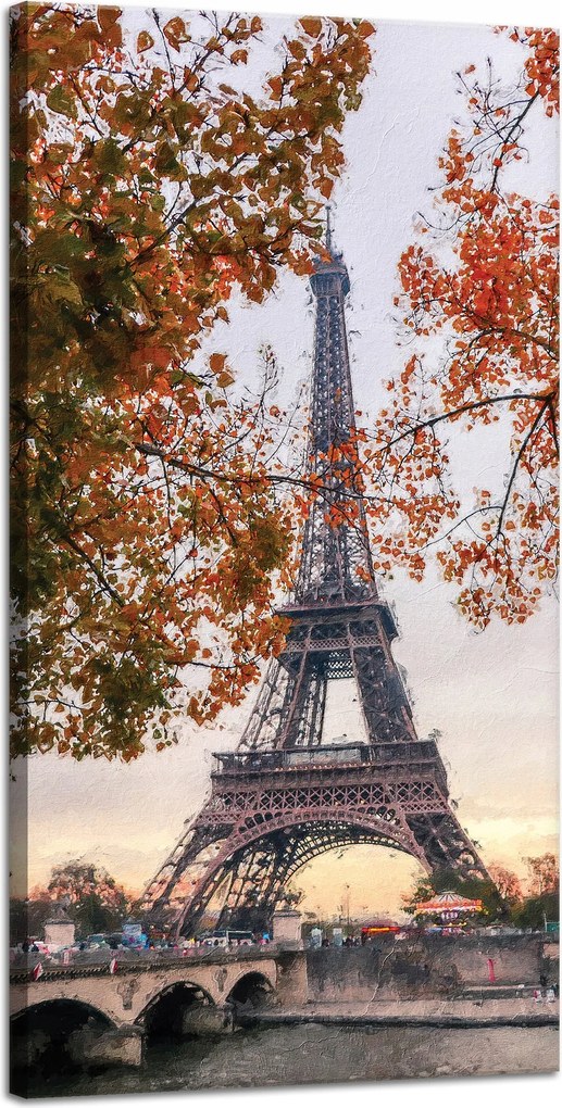 Vászonkép Eiffel-torony Franciaország Pasztell fák Ősz 40x80 cm