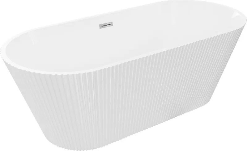 Mexen Yara szabadon álló, bordázott kád 170 x 75 cm, fehér, króm túlfolyó - 52861707500-01