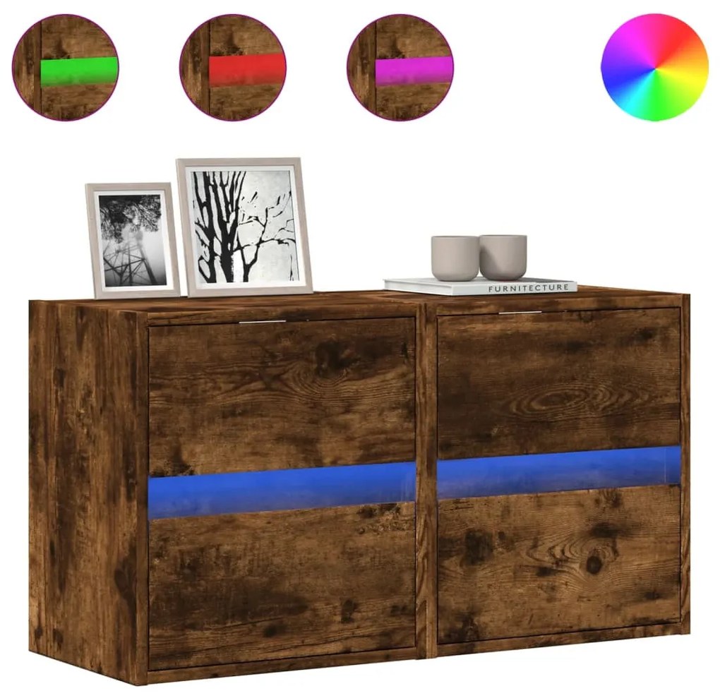 2 db füstös tölgy fali TV-szekrény LED-ekkel 41 x 31 x 45 cm