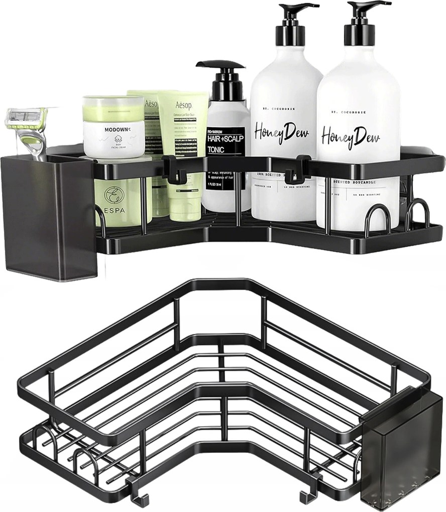 Fürdőszoba Polc Zuhany alá 2db Fekete Sarok Fali Rozsdamentes acél