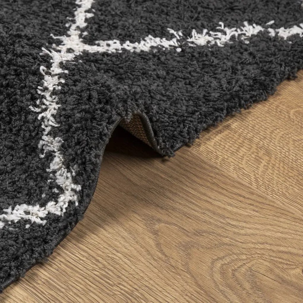 PAMPLONA fekete és krém bolyhos modern szőnyeg 80 x 250 cm