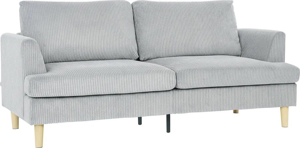 HOMCOM 3 személyes kartámaszos kordszövet kanapé, zsebrugós ülés, nappaliba vagy hálószobába — 188 x 80 x 86 cm, világosszürke | Aosom
