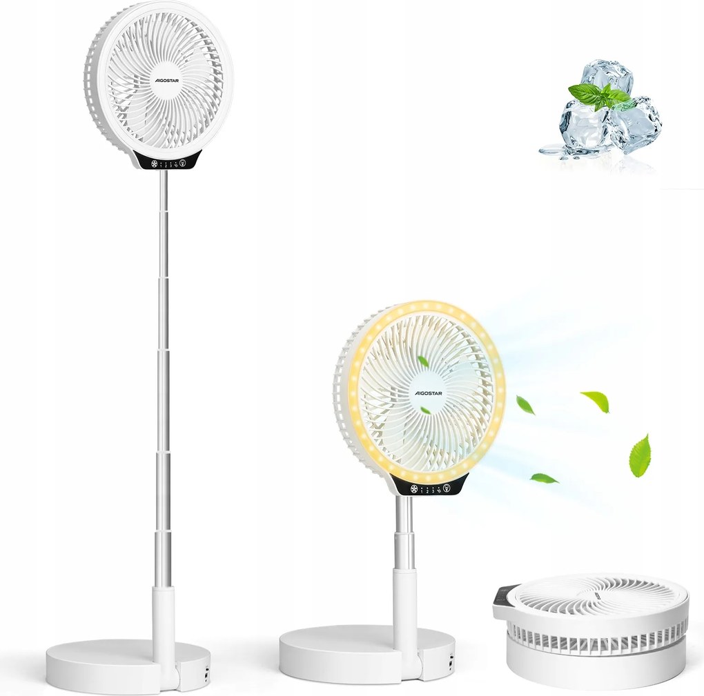 Asztali ventilátor 3az1ben Asztali Padló Aku Aigostar Paula fehér Led Usb