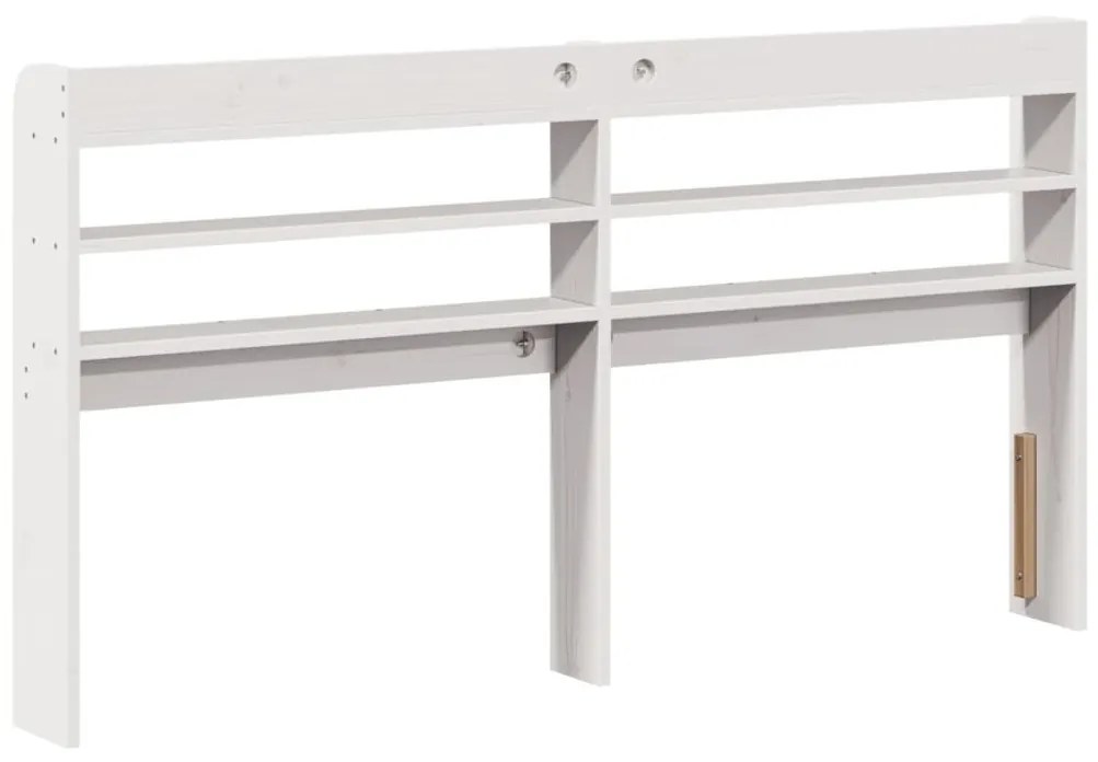 fehér tömör fenyőfa fejtámla polcokkal 120 cm