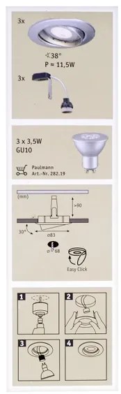 Paulmann 92516 - 3x LED GU10/3,5W für Badezimmer, 230V Einbaustrahler Set