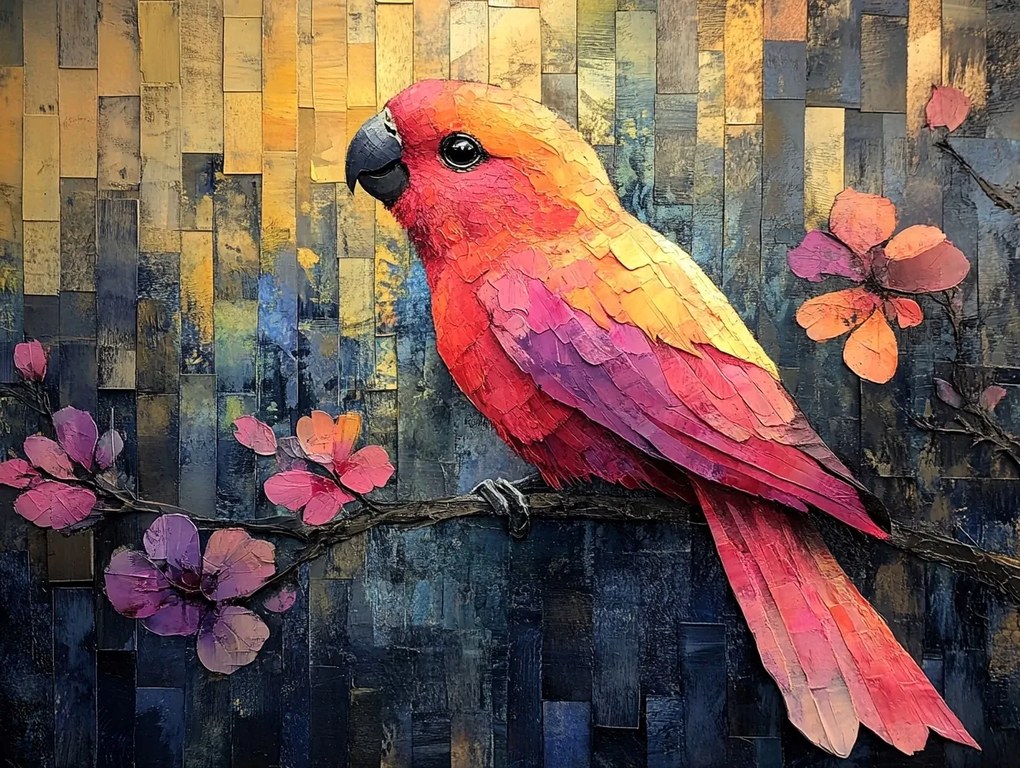 Vászonkép Canvas Madár Papagáj Virágok Grafika 80x60