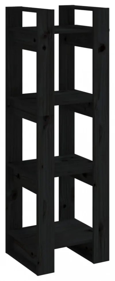 fekete tömör fenyőfa könyvszekrény/térelválasztó 41x35x125 cm