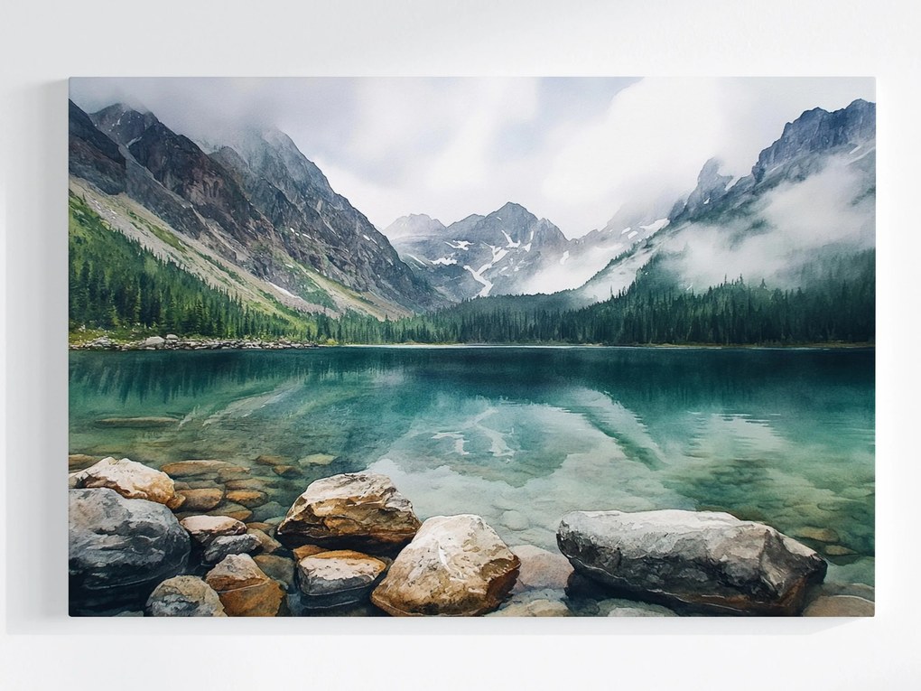 Vászonkép Canvas Hegyi Tó Türkiz Víz Tátra Köd 120 x 80