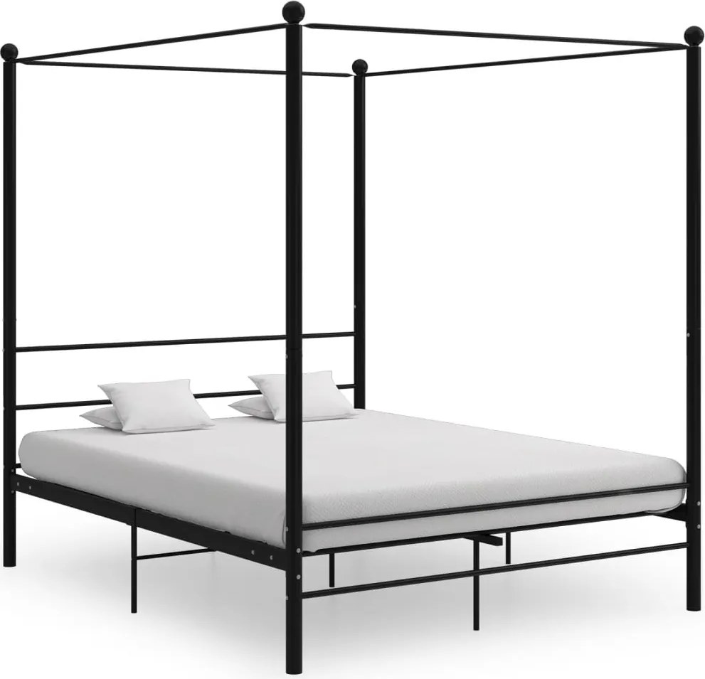 vidaXL fekete fém baldachinos ágykeret 160 x 200 cm