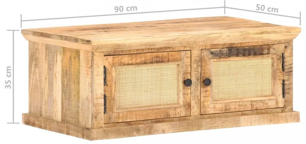 vidaXL tömör mangófa és természetes nád dohányzóasztal 90 x 50 x 35 cm