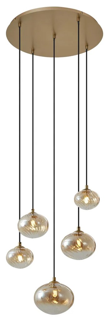 Art Deco függőlámpa arany színben borostyán üveggel - Jia