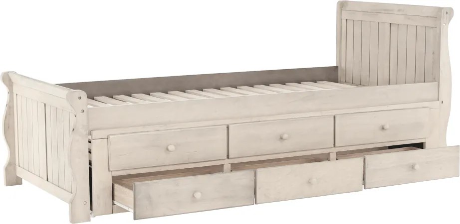 Ágy pótággyal, antik fehér, 90x200, ANTIKO