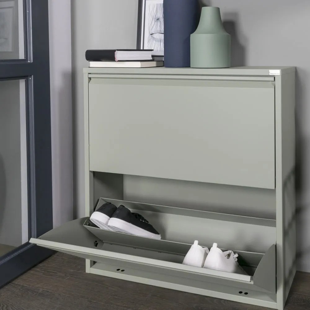 Szürkészöld fém billenő ajtós cipőtartó 75x77,5x22,5 cm Billy – Spinder Design