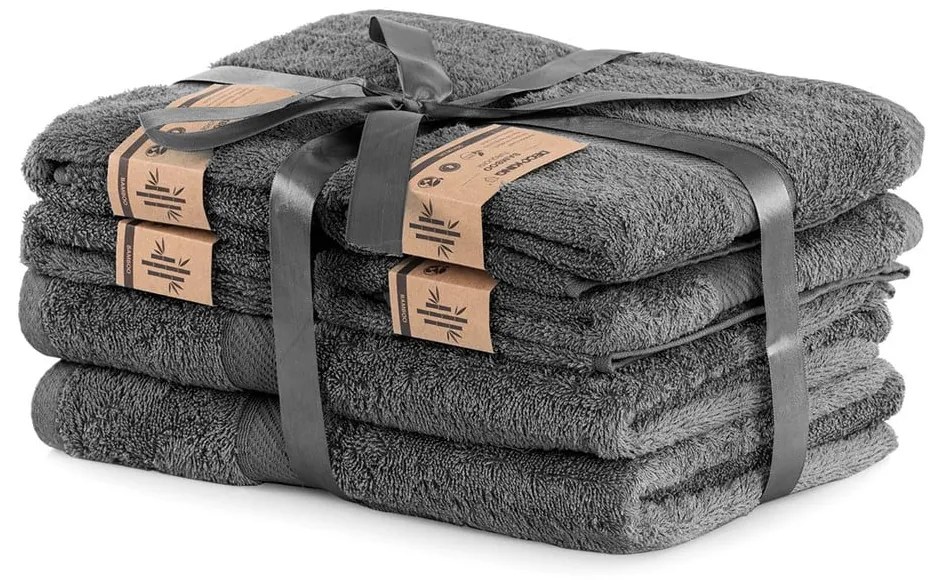 Bamby Charcoal szett 2 db sötétszürke fürdőlepedővel és 4 db törölközővel - DecoKing