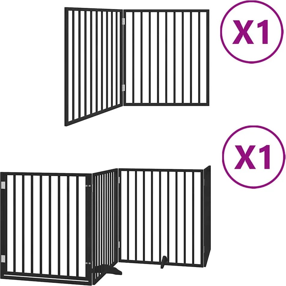 vidaXL fekete nyárfa 6 paneles összecsukható kutyakapu ajtóval 480 cm