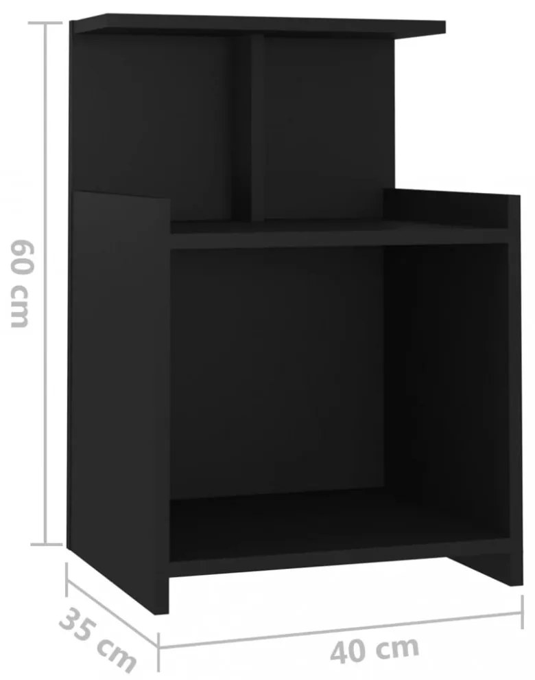 2 db fekete szerelt fa éjjeliszekrény 40 x 35 x 60 cm