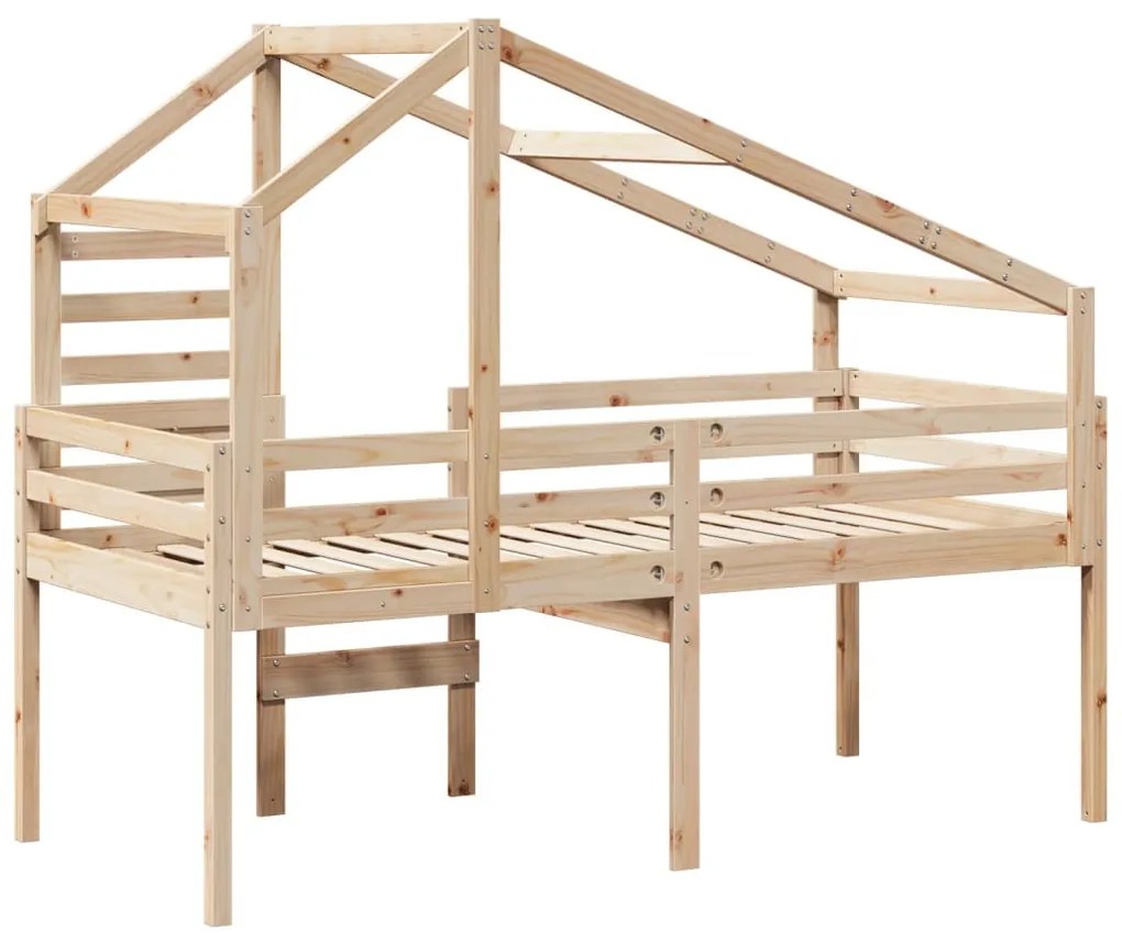 tömör fenyőfa magasított ágy tetővel 75 x 190 cm