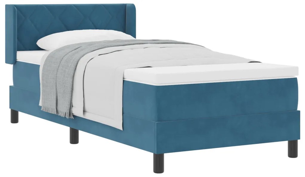 Boxspring Ágy Matrac Melengető Kék 90x190 cm Bársonyos