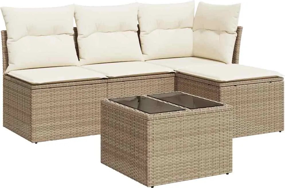 vidaXL 5 részes bézs polyrattan kerti ülőgarnitúra párnákkal