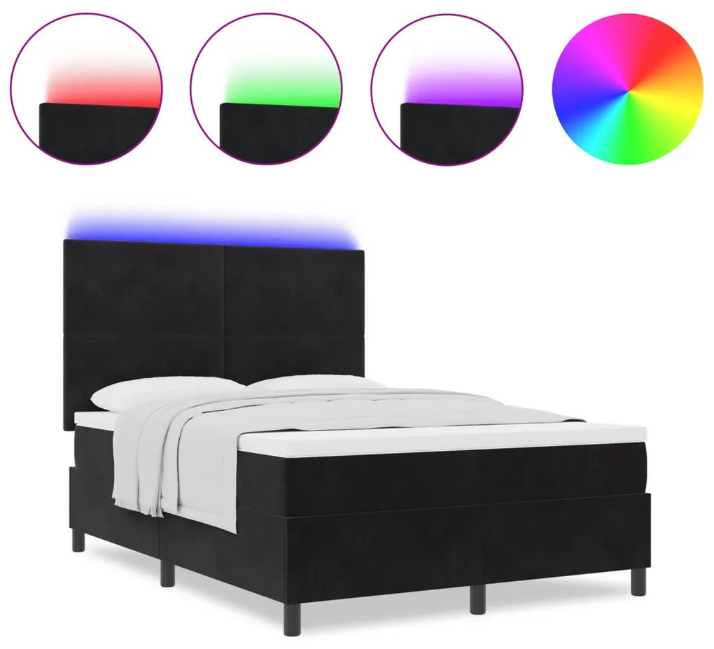 Boxspring Ágy Matraccal és LED Fekete 160x200 cm Bársonyos