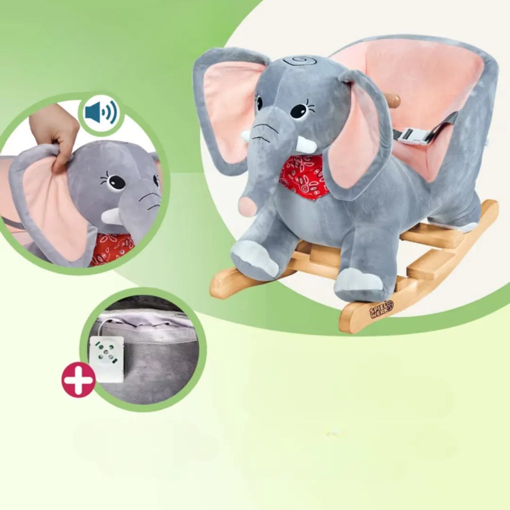 VICTOR elefánt hintajáték, biztonsági övvel, szürke Spielwerk