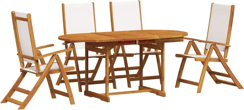 vidaXL 5 részes tömör akácfa és textilén kerti étkezőgarnitúra