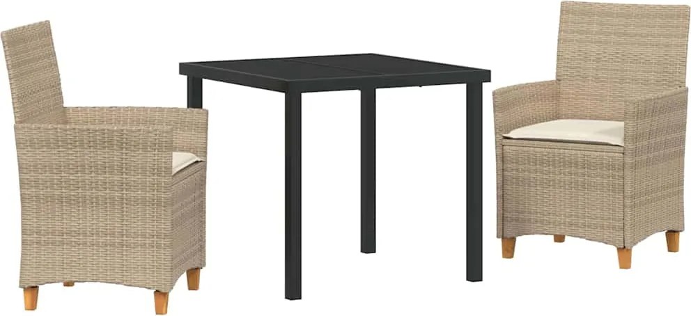 vidaXL Kert étkező szett 3 pcs Bézs polirattan