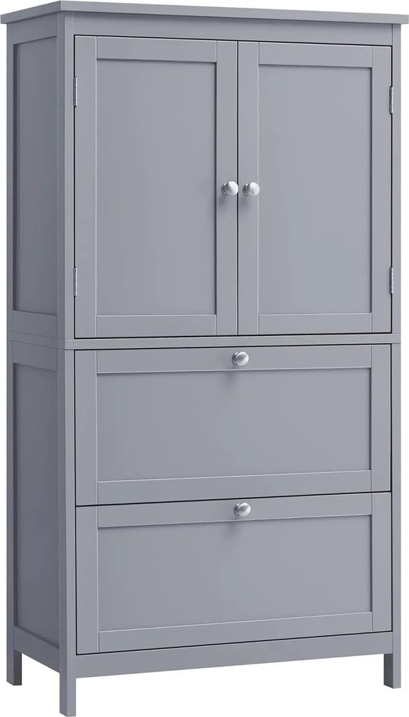 Álló Fürdőszobai Szekrény 2 Fiókkal és 2 Ajtóval, 30 x 60 x 110 cm, szürke