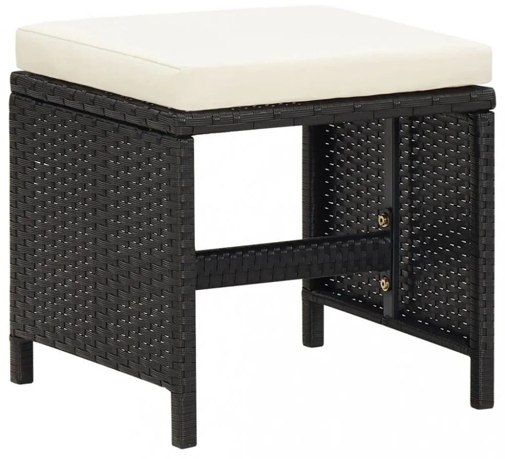 4 db fekete polyrattan kerti ülőke párnákkal