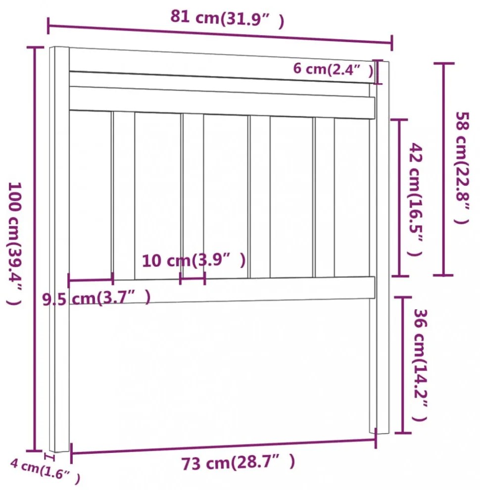 fekete tömör fenyőfa ágyfejtámla 81 x 4 x 100 cm