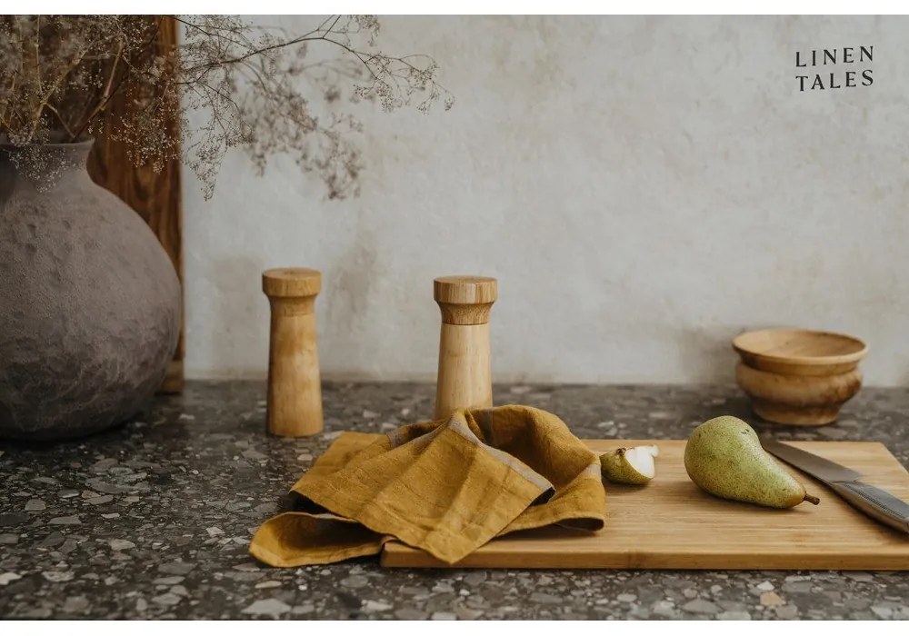 Len konyharuha 65x65 cm Amber Bronze Stripes – Linen Tales