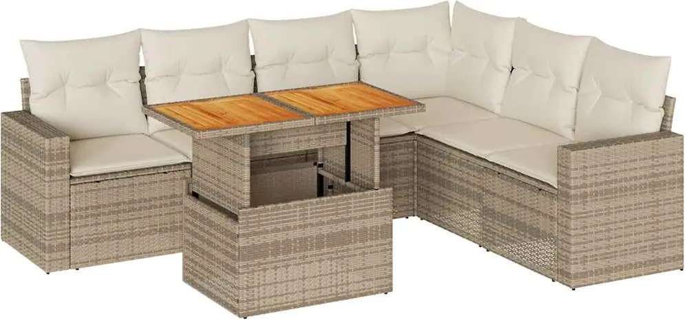 vidaXL 7 részes bézs polyrattan kerti ülőgarnitúra párnákkal