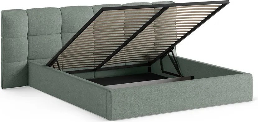 Mentazöld kárpitozott ágyneműtartós franciaágy ágyráccsal 160x200 cm Eric – Micadoni