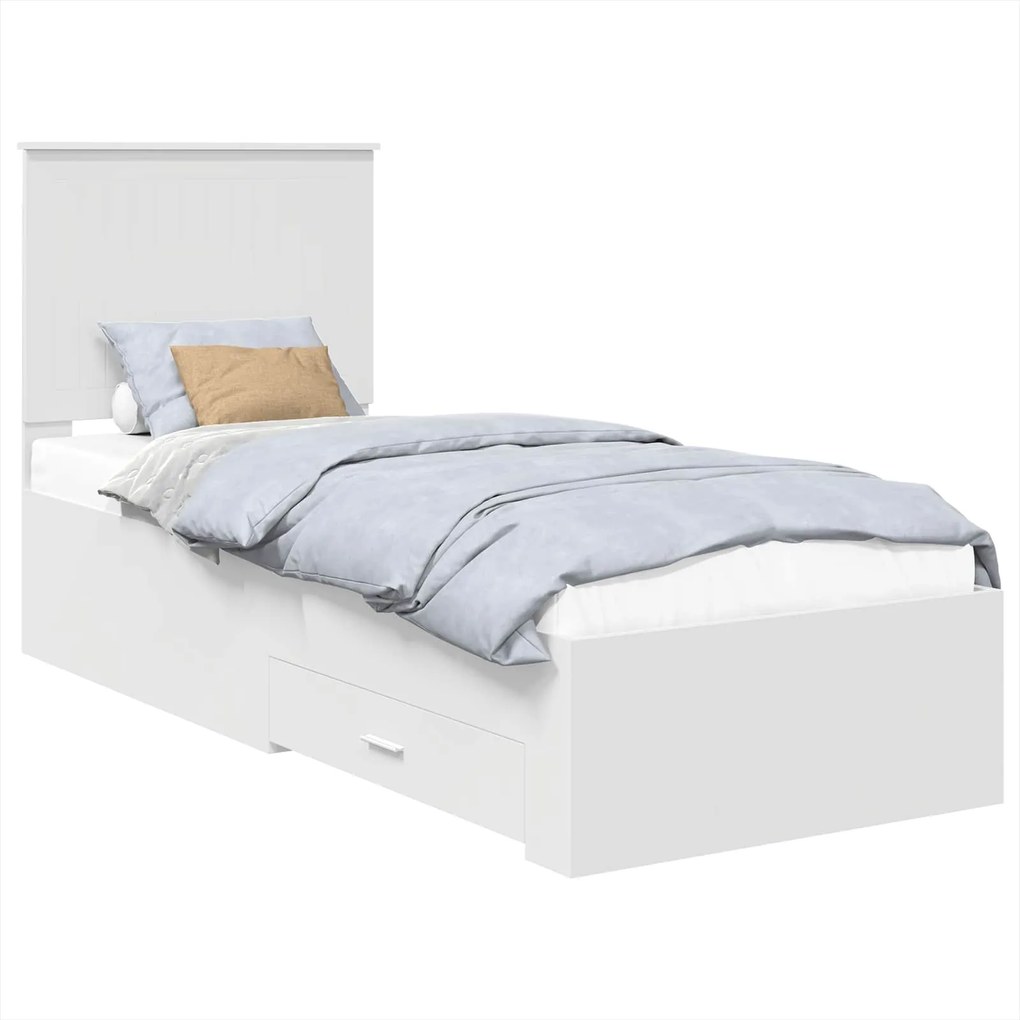vidaXL Ágykeret fejtámlával fiókkal Fehér és ezüst 70 x 190 cm Faanyag