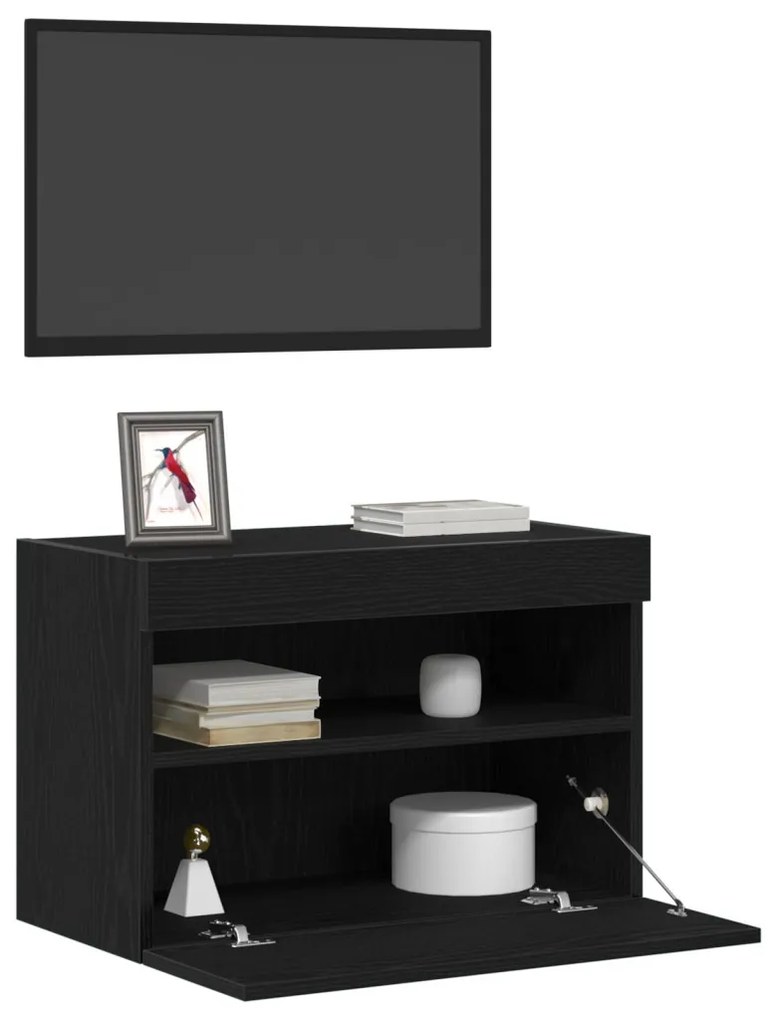 TV faliszekrény LED világítással 2 db Fekete tölgy 60x30x40 cm