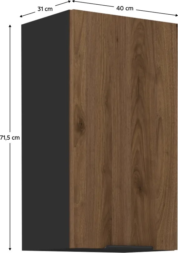 Felső szekrény, okapi dió/fekete, MENZO 40 G-72 1F