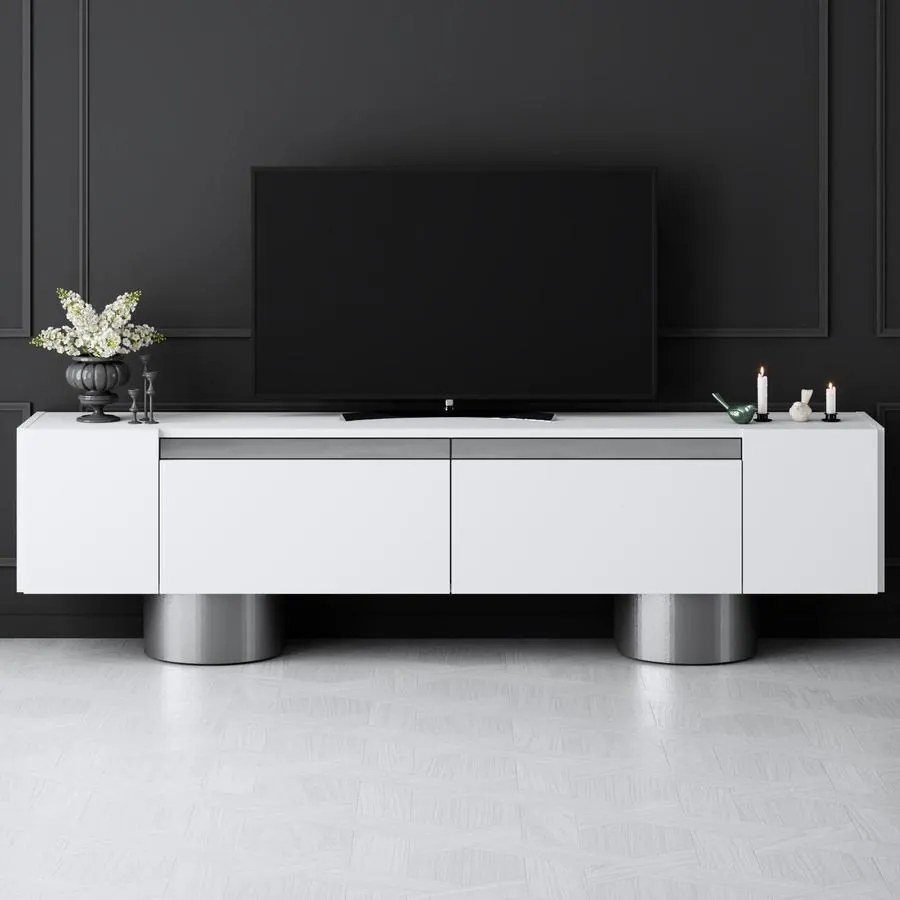 TV szekrény Bohem - White, Silver
