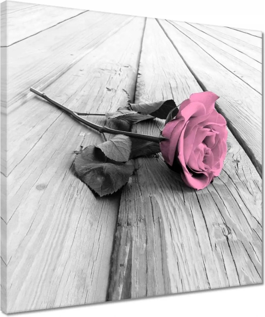 Vászonkép 40x40 Rózsa világos deszkákon