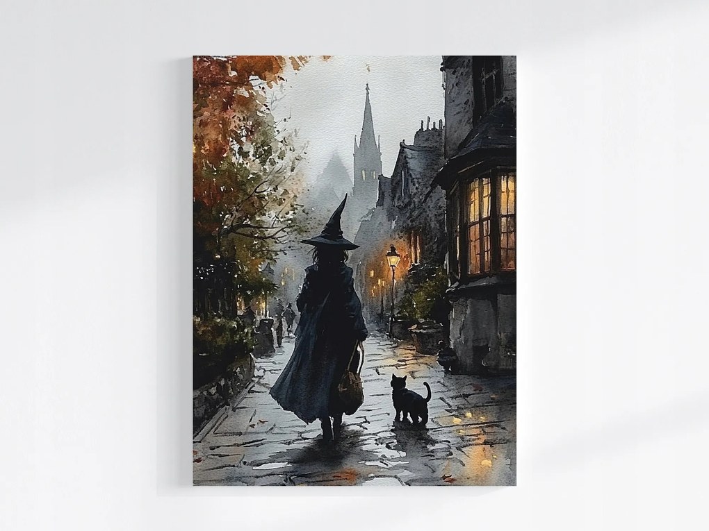 Canvas Vászonkép Boszorkány Macska Sötét Utca Vintage Gótikus 75x100