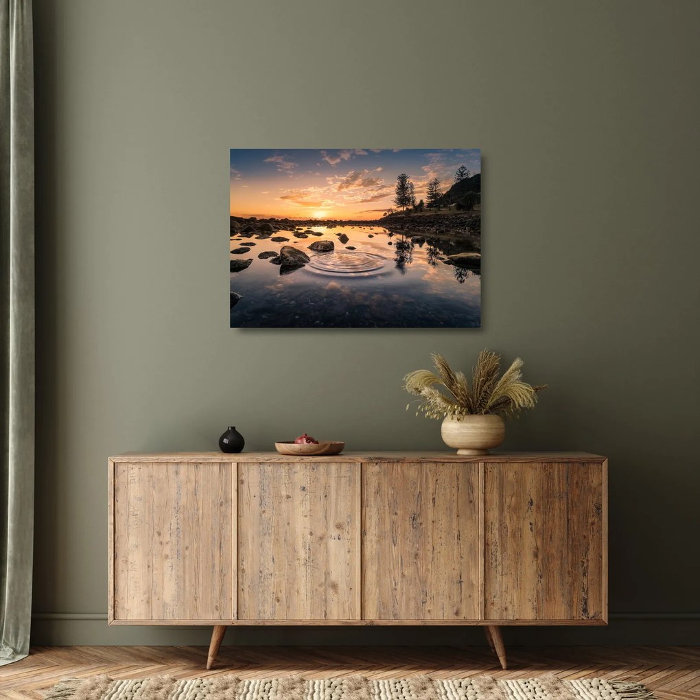Kép - naplemente a tó mellett (üvegen) (70x50 cm)