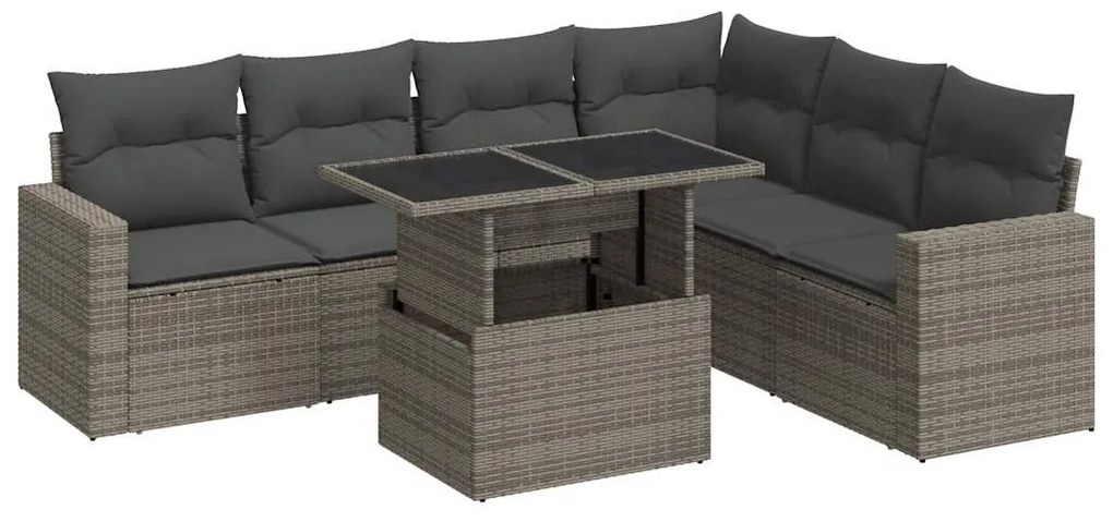 7 részes szürke polyrattan kerti ülőgarnitúra párnákkal