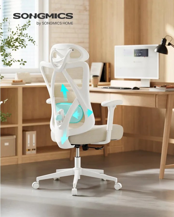 SONGMICS ergonomikus irodai szék, magasságállítható, fehér-bézs