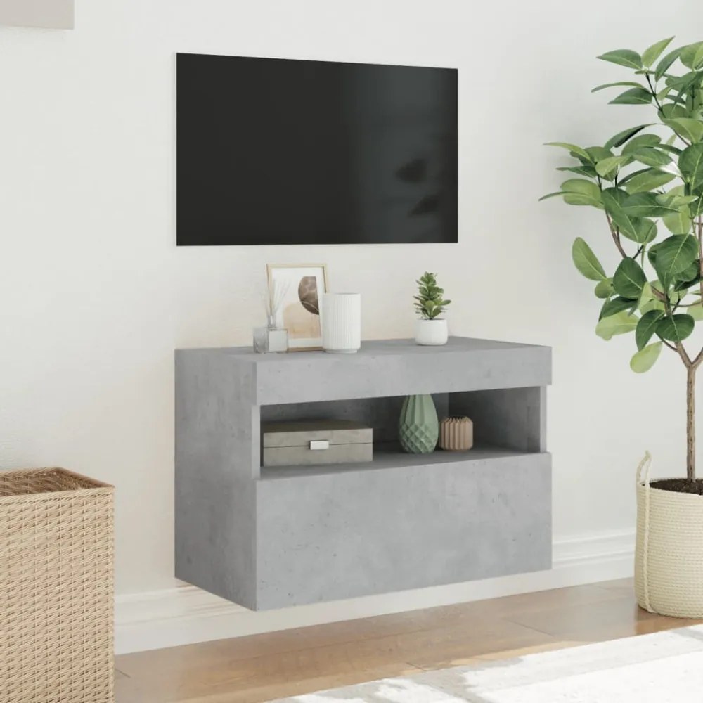 betonszürke falra szerelhető TV-szekrény LED-del 60x30x40 cm