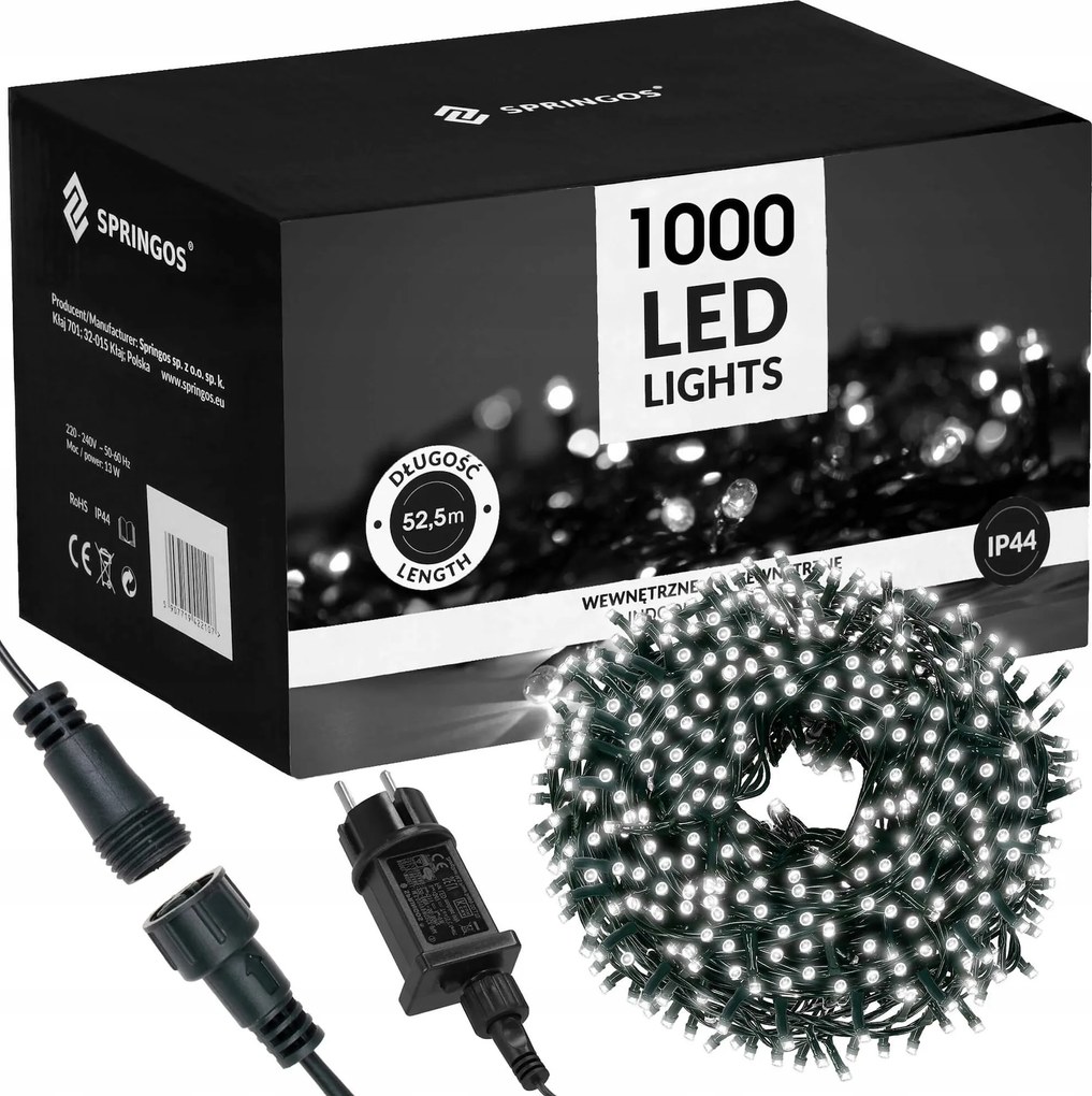 Karácsonyfa Lámpa 1000 Led Fehér Hideg Kültéri Karácsonyfa 50m Programozó