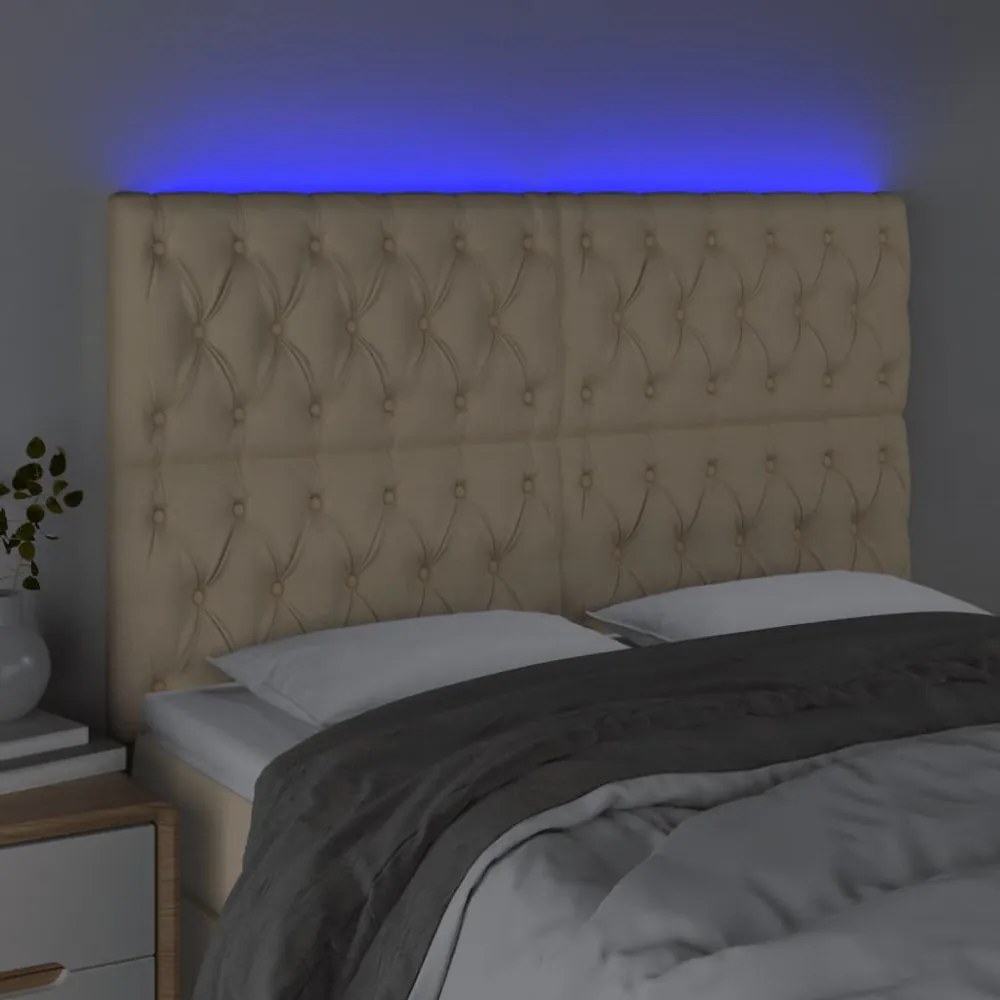 krémszínű szövet LED-es fejtámla 144x7x118/128 cm