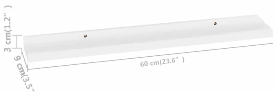 4 db fehér fali polc 60 x 9 x 3 cm