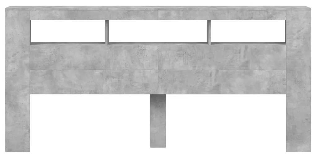 betonszürke szerelt fa LED-es fejtámla 220x18,5x103,5 cm