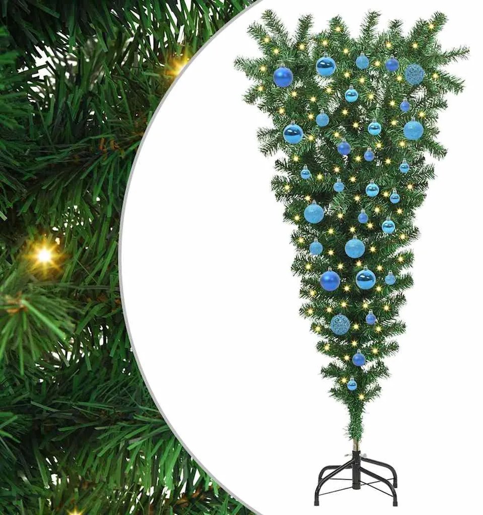 Felfordított Műfenyő Előre Megvilágított Karácsonyfával és Gömbszettel