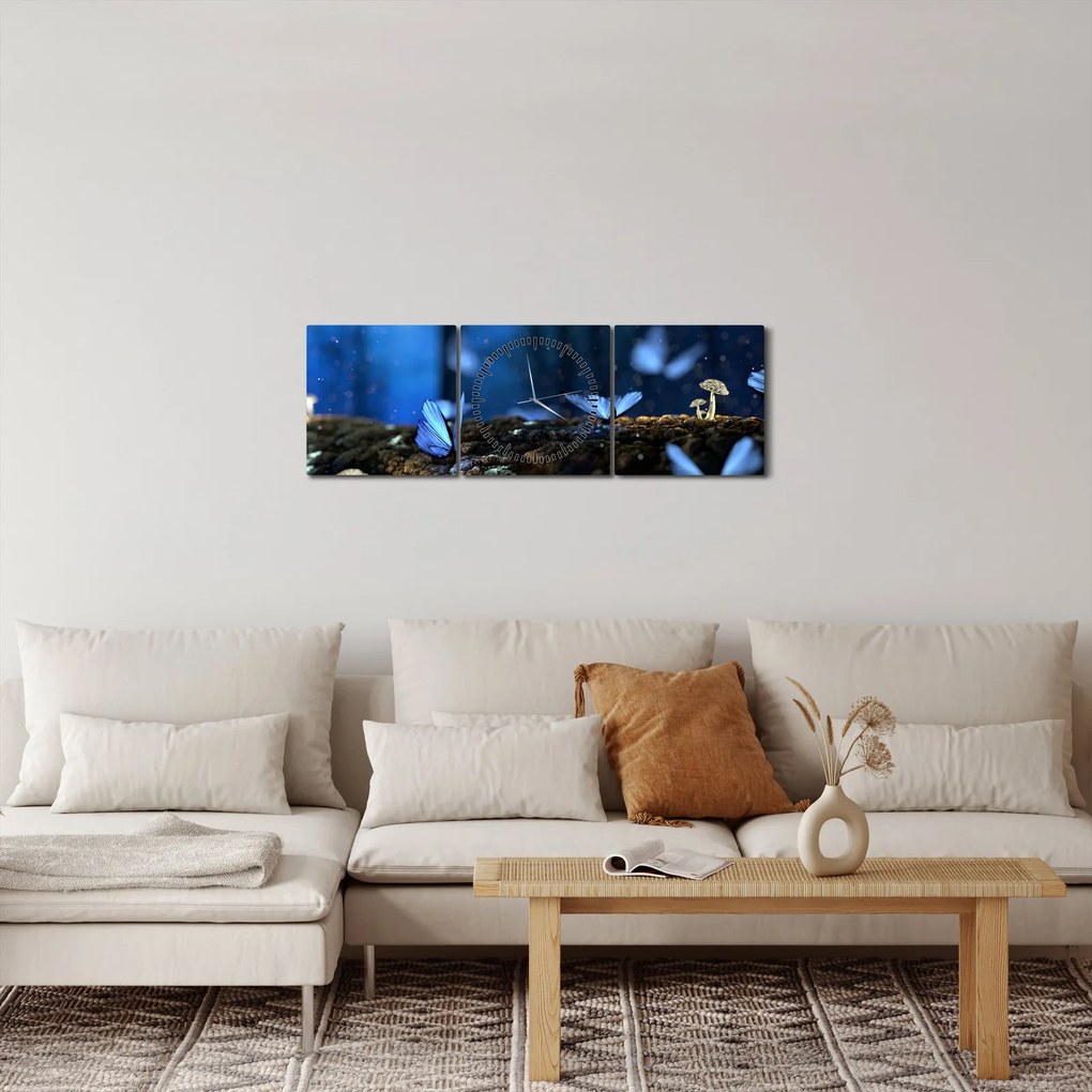 Kék pillangók képe (órával) (90x30 cm)